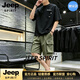 JEEP SPIRIT新款男士短袖T恤短褲運動休閑套裝男寬松大碼男裝純棉親膚套裝 黑色+軍綠色【奢級甄選】 M