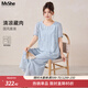 MsShe【新中式套裝】大碼女裝2026夏裝胖mm亮片刺繡小衫闊腿裙褲 【兩件套】水晶藍(lán)色現(xiàn)貨 3XL