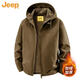 JEEP美國正品高端純棉連帽夾克外套男冬季厚款保暖休閑羊羔絨棉服襖子 駝色-純棉面料 加絨 【官方正品】 XL