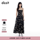 DZZIT地素連衣裙夏季復古重工刺繡收腰吊帶裙子女3J2O2196A 黑色 S