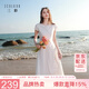 三彩【理想裙】2026夏季新款圓領短袖A字裙連衣裙小白裙簡約氣質長裙M