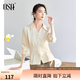 歐莎（OSA）法式復古泡泡袖襯衫女士收腰修身長袖設計感襯衣2025新款秋 米杏色 L