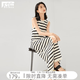對白復古條紋無袖背心連衣裙女2026夏新款鏤空設計感休閑中長裙子 黑白條紋 S