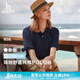 HAZZYS哈吉斯女裝 26新款夏季女上衣純色翻領休閑短袖POLO衫女 藏青色NV L (165/88A 40)