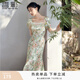 香影【莫奈花園】碎花方領連衣裙女2026夏季新款長裙泡泡袖魚尾裙 粉色 L 165/88A/110-125斤