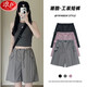 浪莎灰色工裝短褲女夏季薄款高腰休閑闊腿設計感速干運動(dòng)美式五分褲子 深灰 L 建議106-115斤