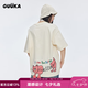 古由卡（GUUKA）潮牌短袖t恤男士夏季新款中青年男裝純棉寬松五分半袖打底衫 奶黃色 動物系列F6507 M 建議160-175cm/60-75kg