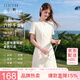三彩2026夏季新款圓領短袖修身連衣裙收腰A字裙短裙簡約氣質Z