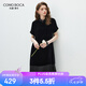 科蒙博卡2026春夏絲絨新款新中式連衣裙女黑色短袖開叉氣質裙子 黑色 S