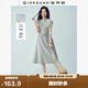 佐丹奴亞麻裙子女裝夏季新款棉麻綁帶收腰立領短袖連衣裙05466327