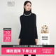 晚白【新品】冬季時尚簡約氣質釘珠毛呢裙休閑純色法式羊毛無袖連衣裙 深藍色 M