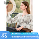 百圖betu女裝秋季新款襯衫國風(fēng)印花襯衣長袖雪紡衫上衣女2407T44 米白 S