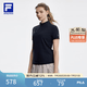 FILA 斐樂官方女子針織短袖衫2026夏季新款戶外運動半拉鏈修身T恤 深黑-BK L 170/88A/L