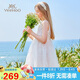 英氏（YEEHOO）女童公主裙兒童連衣裙中大童裝裙子主持網(wǎng)紗生日裙夏 白色 160