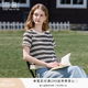 香影流蘇條紋黑色t恤女短袖2026夏裝新款寬松休閑風正肩圓領(lǐng)上衣 黑色 M