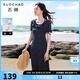 三彩大碼女裝2026夏季新款藏青碎花連衣裙收腰包臀顯瘦胖MM 藏青色 2XL 175/100B