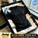 JEEP SPIRIT白色T恤男士短袖修身圓領純棉體恤男半袖緊身純色打底衫夏季上衣 黑色 XL
