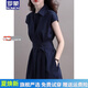 羅蒙品牌法式襯衫連衣裙女2026夏新款設計時尚氣質通勤收腰簡約長裙 藏青色 XL 120-130