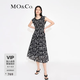 MO&Co.荷葉邊花邊打攬收腰碎花無袖園藝風連衣裙氣質露背裙子摩安珂 黑底彩花色-第2批 S 160