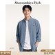 Abercrombie & Fitch經典小麋鹿圖案美式情侶府綢長袖襯衫26春夏男裝女裝125-6044 藍色條紋 M (180/100A)