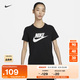 耐克女子標志短袖T恤純棉半袖印花輕便休閑柔軟舒適NIKE DX7907 010黑/白 XL