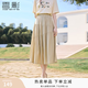 香影a字半身裙女卡其色2026夏裝新款氣質中長裙子淑女超仙高腰裙 淺卡其 M 160/64A/95-110斤