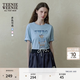 Teenie Weenie小熊女裝圓領T恤秋季甜酷萌趣印花短袖上衣 藍色 L