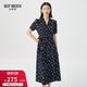 深呼吸DEEP BREATH女裝碎花洋裝泡泡袖系帶連衣裙【附腰帶】8500149 藏藍 M (3)