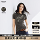 艾諾絲雅詩【商場同款】2026秋季新款復古修身印花植絨針織衫T恤女AR613015 霧灰綠 L