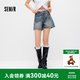 森馬（Semir）牛仔褲女夏季燙鉆圖案做舊2026新款甜酷街頭女生個性時尚短褲 牛仔藍灰88401 L