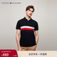 Tommy Hilfiger【透氣舒適】春夏男裝純棉珠地網(wǎng)眼休閑拼色修身翻領(lǐng)短袖T恤POLO 藏青色FAP S （推薦：120-130斤）