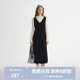 獨(dú)束大碼女裝【流光絲絨】長(zhǎng)短款收腰背心裙秋冬大V領(lǐng)無(wú)袖連衣裙 赫本黑（長(zhǎng)款） XL （尺碼：3）