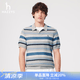 哈吉斯（HAZZYS）男裝 夏季新款短袖男上衣彩色條紋針織polo衫男ABYZD0CBD17 淺藏青色LN XL （180/100A 50）