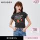moussy 【熱銷爆款】甜美字母花卉印花修身短袖T恤028JSX90-1053 021淺黑色 均碼