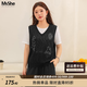 MsShe【竹節麻假兩件針織衫】大碼女裝2026夏裝胖mm刺繡短袖上衣 【竹節麻針織衫】藏青藍色現貨 3XL