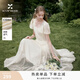 香影法式白色蕾絲連衣裙女2026夏季新款白月光收腰裙網(wǎng)紗短袖裙子 米白 M 95-110斤/裙長(zhǎng)107.0CM