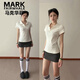 馬克華菲（MARK FAIRWHALE）V領(lǐng)短袖t恤女韓系氣質(zhì)正肩POLO衫夏季修身收腰翻領(lǐng)上衣 白色 XL