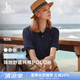 HAZZYS哈吉斯女裝 26新款夏季女上衣純色翻領休閑短袖POLO衫女 藏青色NV L (165/88A 40)