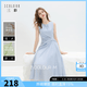 三彩無袖連衣裙圓領收腰A字裙2026夏季新款長裙優雅M 冰川藍 M 160/84A