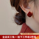 伊黛兒騏驥紅紅方形法式高級感通勤耳環女潮耳釘耳飾生日七夕禮物女首飾 車厘子紅耳針E0609