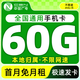 中國廣電流量卡手機卡全國通用無限流量上網卡電話卡低月租長期套餐永久可續大王卡 【廣東號碼】60G全國通用+本地歸屬+首月免租