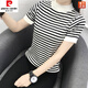 皮爾卡丹（pierre cardin）半高領(lǐng)短袖針織衫女春秋時(shí)尚洋氣氣質(zhì)小衫條紋上衣半袖打底衫夏潮 白色 XL