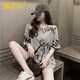 KCV女裝短袖T恤女寬松中長款小眾半袖印花百搭上衣顯瘦遮屁股 灰色 XL