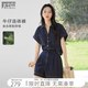 對白（DUIBAI）萊賽爾復古牛仔連體褲女2026夏新款時髦氣質寬松休閑連身短褲 牛仔藍 S