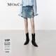 MO&Co.牛仔短裙夏航海趣味個性涂鴉洗磨剪邊高腰手工袋邊破洞摩安珂 牛仔藍色 S 160