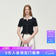 ELAND衣戀毛針織衫女氣質撞色翻領單排扣短袖T恤開衫2026夏新款 藏青色(59)Navy M /165