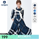Navigare意大利小帆船連衣裙女士春季七分袖格子長(zhǎng)裙子 藏青/灰 M