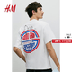 H&M【史努比】男裝女裝T恤夏季打底衫圓領寬松印花情侶裝1268967 白色/史努比 XL 180/116