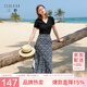 三彩2026夏季新款碎花半身裙高腰開叉雪紡A字裙浪漫長裙清新M