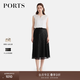 PORTS寶姿【七夕禮物】女裝春夏新款精致格紋網(wǎng)紗傘擺黑色中長(zhǎng)半身裙 黑色 M
